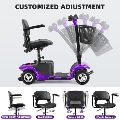 Mobility Scooter for Adults, Senior, 4 Wheels Electric Powered Chargeable Device for Travel, Lightweight Mobility Scooter with LED Headlights and Basket, Charger Included 8