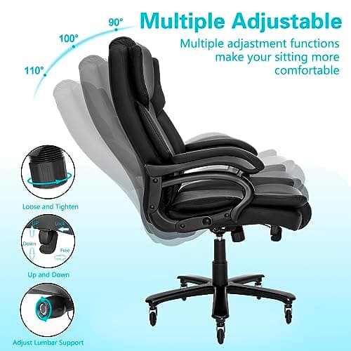 Indulgear 500lbs Big and Tall Office Chair, Heavy Duty Office Chair for Heavy People, High Back Executive Desk Chair with Adjustable Lumbar Support,Quiet Rubber Wheel,Pocket Spring Cushion 7
