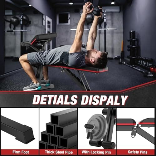 Adjustable Weight Bench, Bench Press for Full Body Workout, 880 Lbs Workout Bench for Home Gym with Barbell Rack, Strength Training Stable Incline Decline Bench with Leg Developer 5