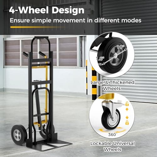 Goplus Convertible Hand Truck, 3-in-1 Metal Dolly Cart with 4 Wheels (2 Lockable), 1000 LBS Capacity, Safety Straps, Heavy-Duty Collapsible Folding Cart for Moving Home, Garage, Shop 5