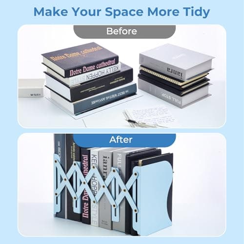 M&G Adjustable Bookends Book Ends for Shelves, Metal Bookend for Heavy Books, Desk Magazine File Organizer Holder Extends up to 20in, Book Stopper for Home, Office, Classroom (Blue) 6