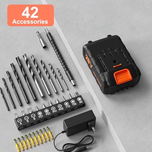Cordless Drill Set, VIWKO 20V Power Drill with Power Pack 2.0Ah and Charger, 3/8-Inch Keyless Chuck Electric drill, 25+1 Position, 42pcs Drilldriver Bits/Screws for DIY Projects (Orange) 6