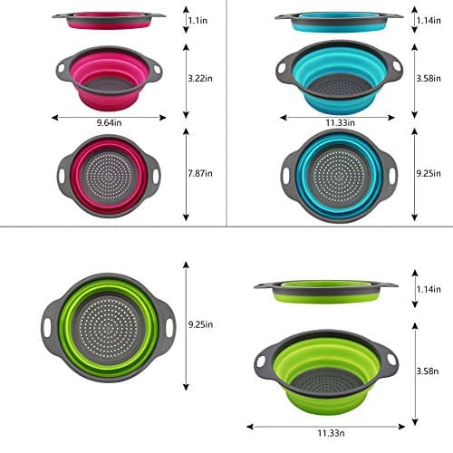 Qimh Collapsible Colander Set of 3 Round Silicone Kitchen Strainer Set - 2 pcs 4 Quart and 1 pcs 2 Quart- Perfect for Draining Pasta, Vegetable and fruit (green,blue, purple) 2