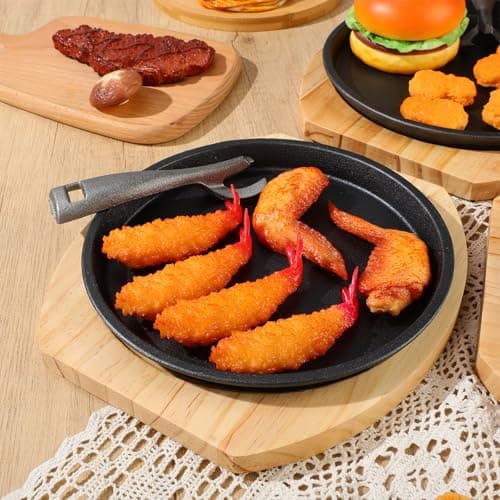 Mimorou 2 Set 8.7 Inch Cast Iron Fajita Plate Set with Wooden Base Anti Scald Protection Removable Handle Fajita Plate Sizzling Pan Cast Iron Skillets Sets for Home Restaurant Kitchen BBQ Cooking 5
