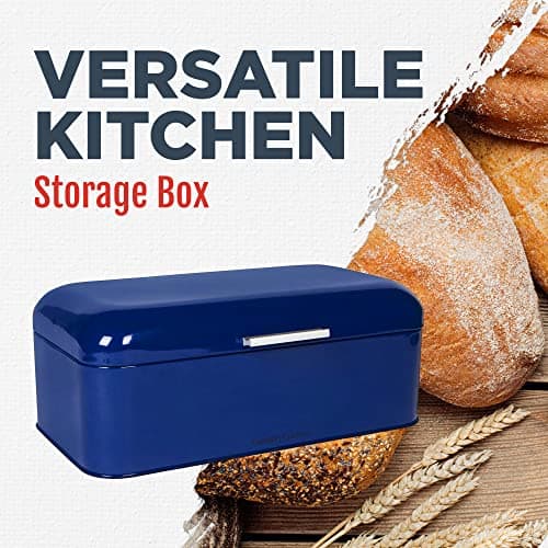 Culinary Couture Extra Large Blue Bread Box for Kitchen Countertop - Holds 2 Loaves - 16.5" x 9" x 6.5" - Stainless Steel Vintage Bread Boxes for Kitchen Counters 5