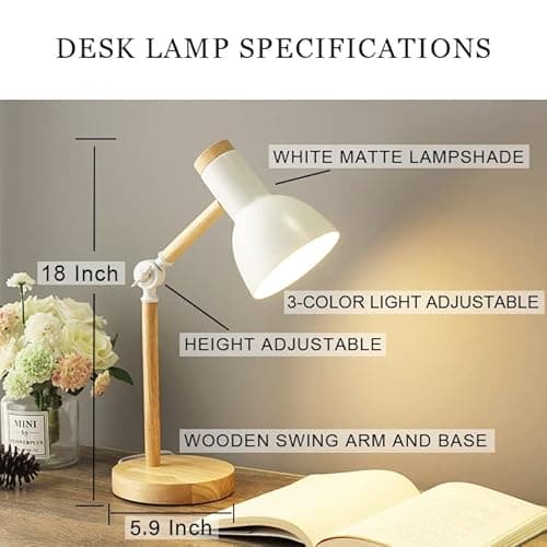 BIFULDYO LED White Desk Lamps for Home Office, 3-Color Dimmable White Table Lamp for Bedroom, Wood Desk Lights for Dorm Roomb, Desktop Lighting, Tabletop 4