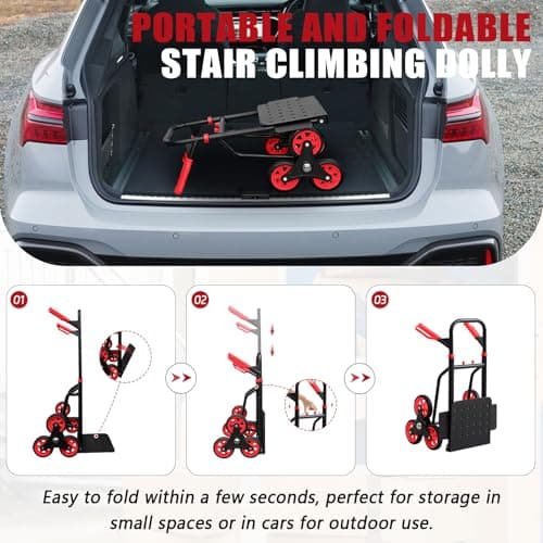 Stair Climber Hand Truck Dolly,Heavy Duty Stair Climbing Cart 440 Lbs Capacity,2 in 1 Dolly Cart with Telescoping Handle,12.2" X 11.6" Nose Plate and 6 Rubber Wheels for Moving 6