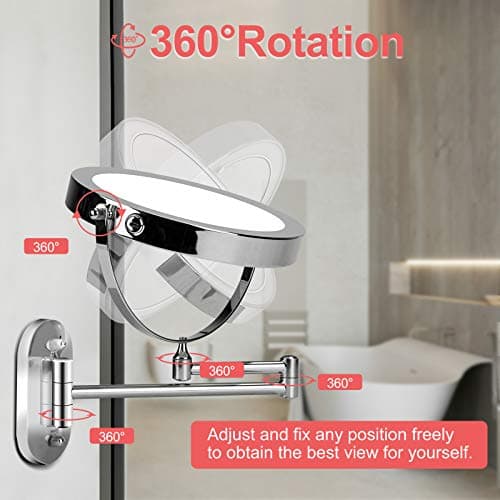 FUNTOUCH 5000mAh Rechargeable Wall Mounted Lighted Makeup Vanity Mirrors, Double Sided 1X 30X Magnifying, 3 Color Lighting, Touch Screen Dimming, Extended Arm 360 Rotation Shaving Bathroom Mirror 4