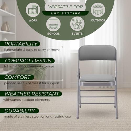 Amazing for less Pack of 2 (Fabric/Vinyl) Steel Frame Metal Foam Padded Folding Chairs (Black, Gray, White) (2-Pack - Vinyl Gray) 7