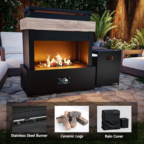 MaxMulti Outdoor Propane Fireplace w Tank Table, 50,000 BTU Gas Fire Pit with Ceramic Logs, Rain Cover, 35 Inch Steel Metal Smokeless Fireplace for Patio, Deck, CSA Certified (35 x 40 Inch) 5