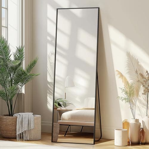 Delma Wall Full Length Mirror,Standing Mirror Full Body,Large Floor for Wall Door Bedroom Bathroom Living Room with Aluminium Frame(with Stand,56x15-Black)
