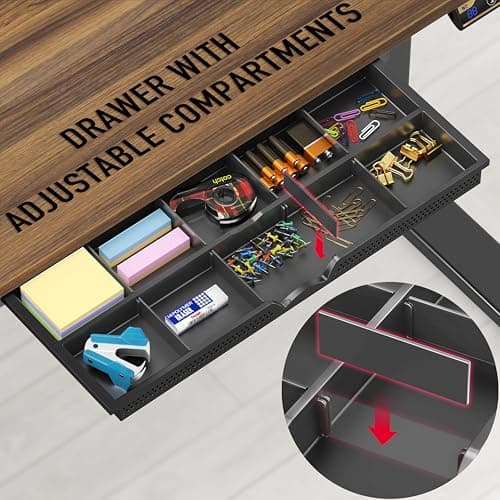 SHW 48-Inch Electric Height Adjustable Standing Desk with Drawer, Memory Preset and Cable Management Tray, Walnut 5