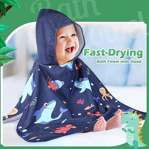 Oudain 6 Pcs Kids Hooded Bath Towel with Hood Microfiber Beach Baby Pool Beach Towel for Boy Girls Toddler Kids 7