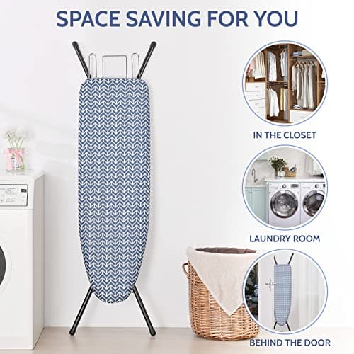 APEXCHASER Ironing Board Full Size, Iron Board with Ironrest, Lightweight Iron Table Stand Adjustable Height, Foldable Iron and Ironing Boards Set with Thick Padding, Sturdy Metal Legs, Blue 43x13 6