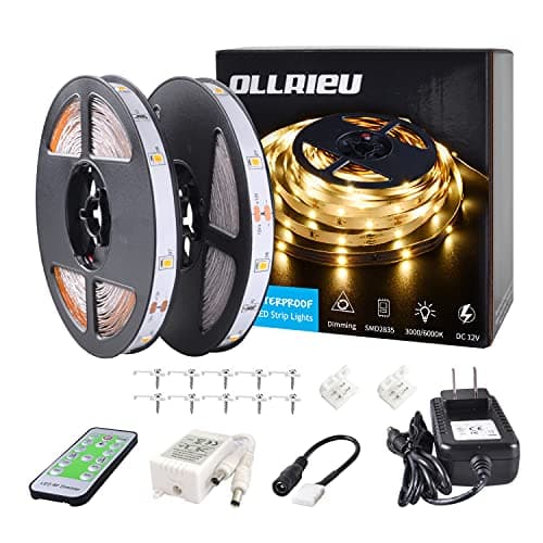 ollrieu LED Strip Lights Warm White 50ft Dimmable 3000K Strip Lighting, 12V 15M 900 LEDs 2835 Flexible led Light for Bedroom, Kitchen, Home Decoration