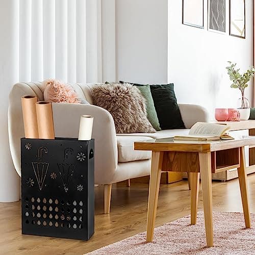 Coloch Metal Umbrella Stand Rack, Freestanding Umbrella Holder Bin Multipurpose Cane Storage Rack with Weighted Base for Umbrella, Walking Stick, Home, Hotel, Office, Rectangle, Black 7