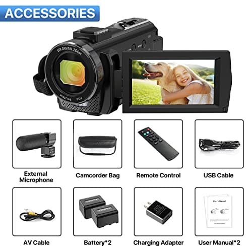 Video Camera Camcorder Digital YouTube Vlogging Camera Recorder FHD 1080P 24.0MP 3.0 Inch 270 Degree Rotation Screen 16X Digital Zoom Camcorder with Microphone,Remote Control and 2 Batteries 7