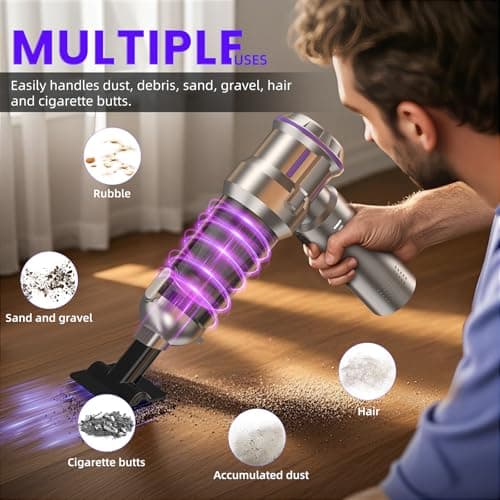CUGEFRE Handheld Vacuum Cordless, 28000Pa 4 in 1 Car Vacuum Portable Cordless, One-Touch Dust Removal, 3-Speed Brushless Motor Mini Vacuum, Ideal for Home, Car, Office, and Pet Hair Cleanup, Silver 6