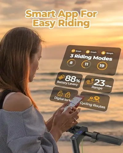 Roinside Electric Scooter for Adults - 8.5" Solid Tires, 350W Motor, Up to 19 MPH and 23 Miles Long-Range Commuting Folding E-Scooter with Dual Braking System and Smart App 2