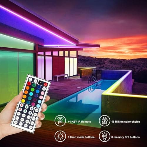 DAYBETTER Waterproof Led Lights for Bedroom, 32.8ft (2 Rolls of 16.4ft) Led Strip Lights, 300 LEDs Color Changing RGB 44 Keys Remote Controller, 12v for Outdoor Room Home Party Christmas Decoration 8