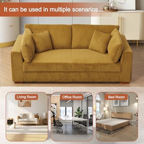 81" Sofa Couch,Modern Couches for Living Room,Corduroy Cloud Couch,Deep Seat Sofas for Living Room (Yellow) 8