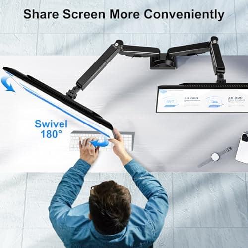 ErgoFocus Dual Monitor Mount for Screens up to 43", Heavy Duty Ultrawide Dual Monitor Arm Holds 2.2-33lbs Each, Premium Gas Spring Adjustable Computer Monitor Stand for 2 Monitors, VESA Desk Mount 6