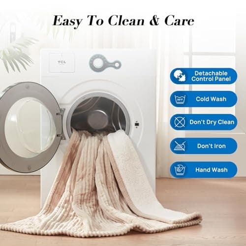 Westinghouse King Size Heated Blanket, Soft Flannel to Sherpa Reversible Electric Blanket King Size with 10 Heating Levels & 1-12 Hours Auto Shut Off, Machine Washable, (100" x 90", Beige) 9