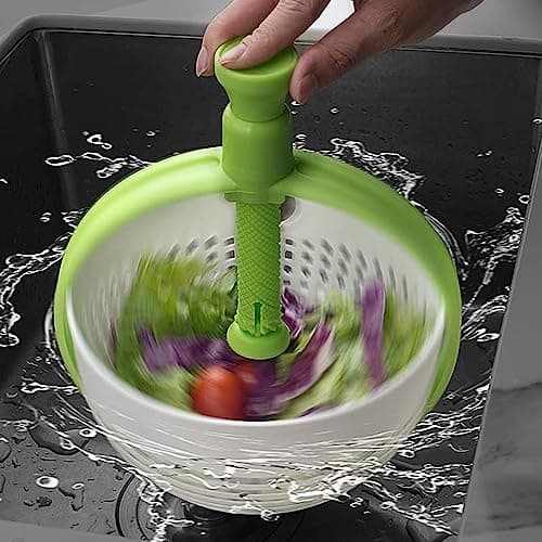 BANU Salad Spinner, Multi-Use Kitchen Collapsible Spinning Colander with Handle, Strainer, Washer Dryer Drainer Compact Storage, for Washing, Cleaning & Drying Greens, Vegetables, Fruits 7