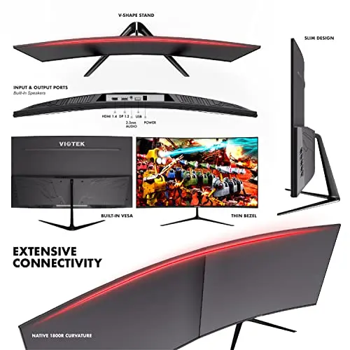 Viotek GNV27CB 165hz 27-Inch Curved Gaming Monitor | 1920x1080p w/ 3,000:1 Contrast | FreeSync | 1x DP, 1x HDMI, Speakers | VESA | 3 Years Zero Dead Pixels 7