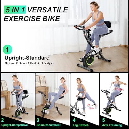 Foldable Exercise Bike Stationary Bikes for Home, 5 IN 1 Indoor Workout Bike, with 16-Level Quiet Magnetic Resistance, 6.6 LBS Flywheel and 300LBS Capacity, 2025 Designed 817 X-bike 6
