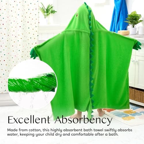 Joiedomi Dinosaur Hooded Towel for Kids Soft 100% Cotton Bath Beach Towel 30" x 50" for Kids 3-10 Years Toddler Pool Poncho with Hood Absorbent Swim Wrap for Boys Girls 5
