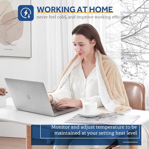 SEALY Heated Blanket Electric Throw, Flannel & Sherpa Heating Throw with 6 Heat Settings & 2-10 Hours Auto Shut Off, Fast Heating & ETL Certification, 50x60 Inch, Beige 7