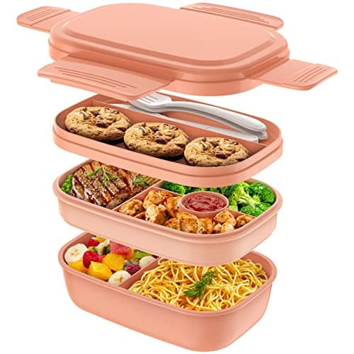 HOMETALL Bento Box Adult Lunch Box,3 Stackable Bento Lunch Containers for Adults/Kids, Modern Minimalist Design Bento Box with Utensil Set, Leak-Proof Lunchbox for Dining Out, Work, Picnic, School