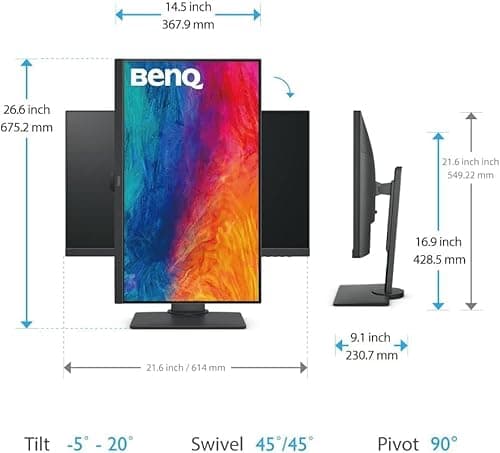 BenQ PD2705Q AQCOLOR 27" QHD 1440P Mac-Ready Monitor, 100% Rec.709 & sRGB, IPS, DeltaE ≤3, Uniformity, Factory-Calibrated, AQCOLOR, Pantone, Ergonomic, DisplayPort, USB-C(65W), USB Hub, Daisy Chain 8