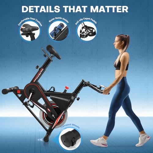 Exercise Bike, DMASUN Classic Brake Pad Pro Stationary Bike for Home with 330 LB Capacity, Workout Bike with Comfortable Seat Cushion, Digital Display with Tablet Holder 6