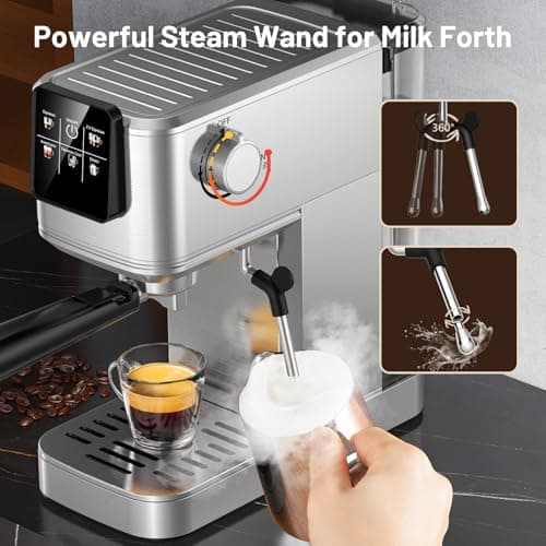 KEENSTAR 20Bar Espresso Machine with Hot & Rapid Cold Brew, Stainless Steel Coffee Makers, Espresso Maker with Milk Frother Steam Wand, Touch Screen with Water Tank for Latte, Cappuccino, Gift 6