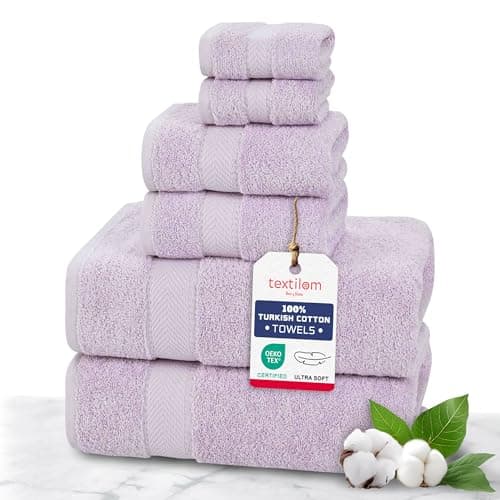 TEXTILOM 100% Turkish Cotton 6 Pcs Bath Towel Set, Luxury Soft & Absorbent Bathroom Towels Set (2 Bath Towels, 2 Hand Towels, 2 Washcloths)- Lilac