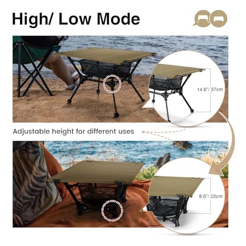 ONETIGRIS Dipper Camping Table, Lightweight Portable Folding Table with Mesh Storage Net, High/Low Options, Ideal for Camping, Hiking, Tailgating, Beach, Picnic, Travel, Backyard 6