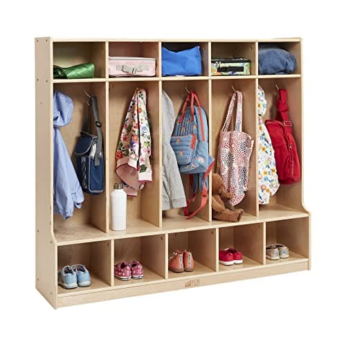ECR4Kids 5-Section Coat Locker with Bench and Cubby Storage, Classroom Furniture, Natural 12