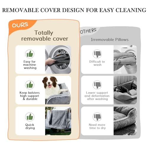 Comfort Expression Orthopedic Dog Bed for Extra Large Dogs 42x30 Inch, Waterproof Egg Crate Foam XL Pet Bed with Removable Bolsters, Dog Couch with Washable Cover & Non-Slip Bottom, Grey 8