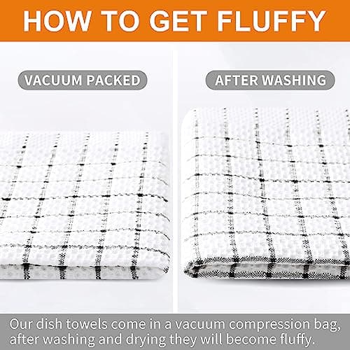 Fintale 100% Cotton Dish Cloths - Soft, Super Absorbent and No Lint Dish Towels for Kitchen - Good for Drying and Washing Dishes - 6 Pack (Lattice Designed, Black) - 12 x 12 Inches 8