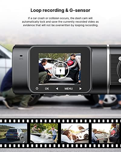 Dual Dash Cam Front and Inside 1080P Dash Camera for Cars IR Night Vision Car Camera for Taxi Accident Lock Parking Monitor 2 Mounting Options 64GB SD Card 8