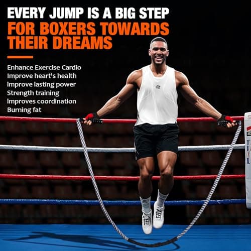 HOXWC Weighted Jump Rope, 2lb Heavy Duty Jump Rope for Fitness, Battle Rope for Fitness Training, Full Body Exercise at Home Gym for Men and Women, Strengthening Legs, Arms and Stabilizing Muscles 5
