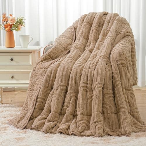 Wemore Jacquard Fleece Weighted Blanket Queen Size 60" x 80" 15lbs, Ultra Soft Cozy Sherpa Weighted Blankets for Adults, Ultra Fuzzy Heavy Blanket for Sleep, Fluffy Warm Throw for Bed, Brown