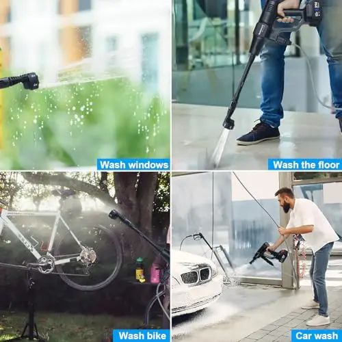 Huhomco Cordless Pressure Washer Battery Powered,1450PSI Cordless Power Washer with 2pcs 4.0Ah Battery&Charger & 6-in-1 Nozzle Portable for Patio Floor Fence Deck Indoor (Black) 8