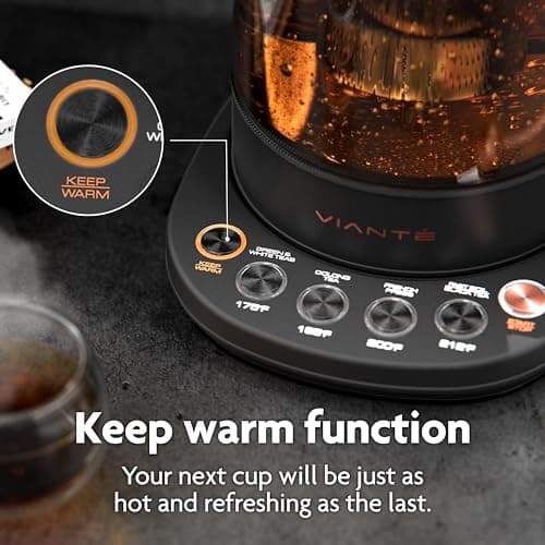 Vianté Electric Kettle With Infuser. No Plastic In Contact With Water. Hot Tea Maker With Temperature Control And Automatic Shut Off 1.5 Liters Capacity | Black Color 7