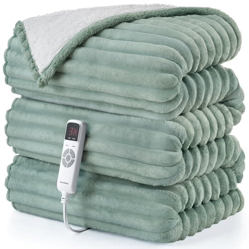 Hansleep Heated Blanket Electric Blanket Throw, Heating Blanket with 9 Heating Levels and 10-Hour Timer Auto Shut Off, Washable Soft Warm Winter Blanket, 50 x 60 Inches, Green