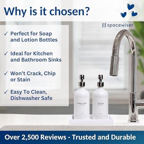 Spacewiser Countertop and Vanity Tray - Small 7.7” Silicone Tray for Soap Dispenser, Bathroom Trays, Dish Soap Trays for Kitchen Counter, Sink Caddy Sinks Organizer, Soaps Dish & Sponge Holder, White 7