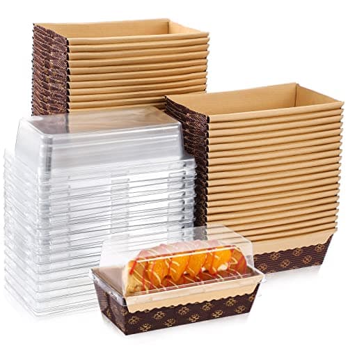 Sabary 50 Pcs Paper Baking Loaf Pan with Lids Disposable Paper Pans Mold for Christmas Winter Birthday Cake Bread Bakery Holiday Gifts(5.91 x 2.48 x 1.94 Inches)