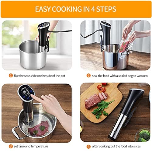 Sous Vide, Wancle Sous Vide Cooker 1100W IPX7 Waterproof Thermal Immersion Circulator With Reservation Function, Easy to store 8